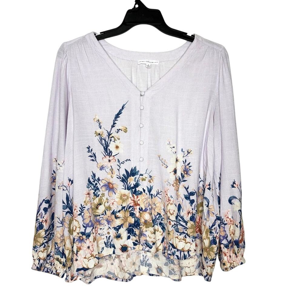 Jane & Delancey V-Neck Button Front Floral Blouse Sz 1X Feminine Cottage Prairie